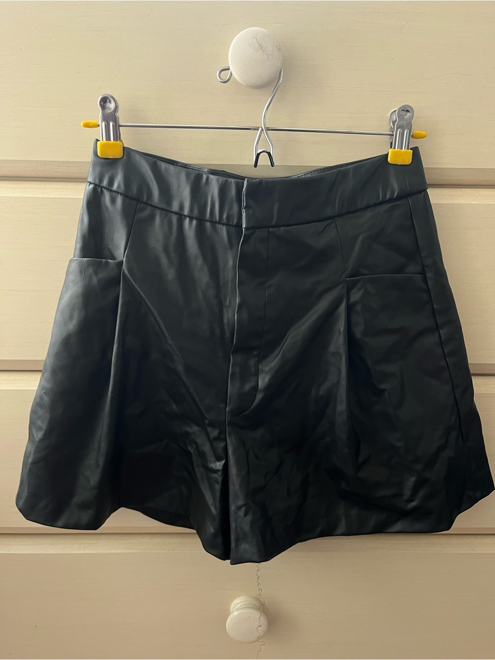 Zara Black Faux Leather High-Waist Shorts